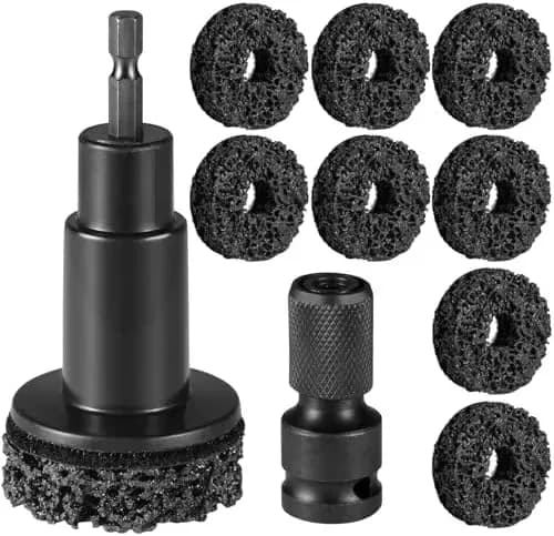 Wheel hub cleaning tool kit with holder and 8 resurfacing pads