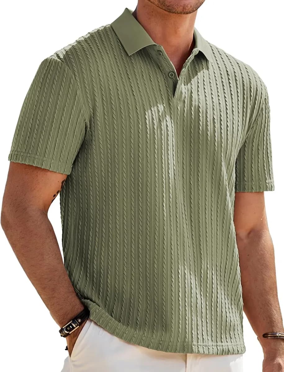 Textured knit polo shirt for men in green