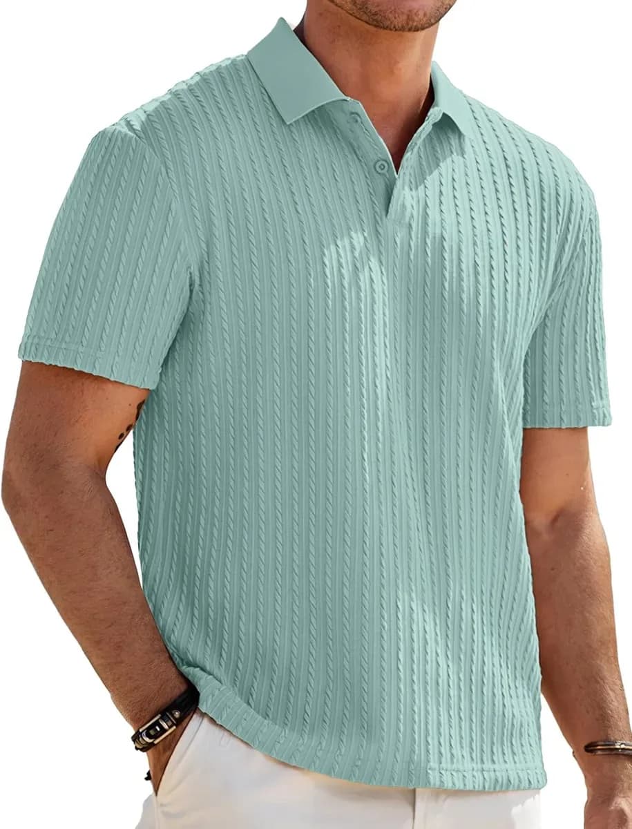Textured knit polo shirt for men in mint green