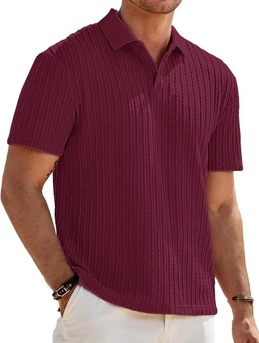 Textured knit polo shirt for men in red