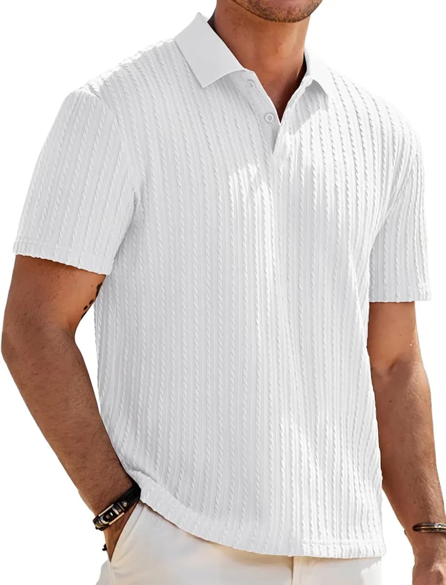 Textured knit polo shirt for men in white