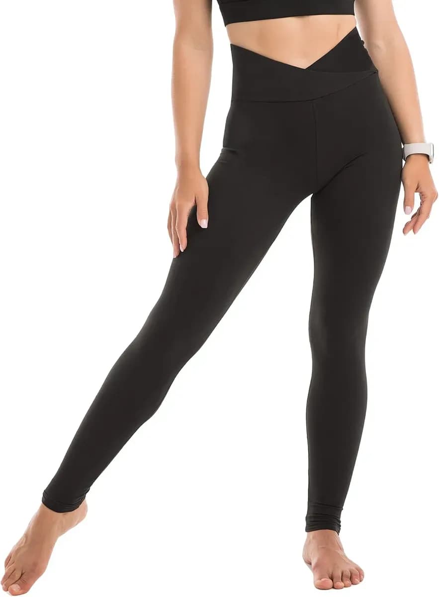 High waisted leggings for women in black, worn view