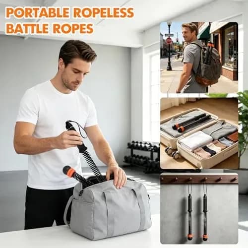 Cordless battle ropes package contents with rings and bag