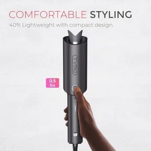Lightweight automatic curling iron held in one hand