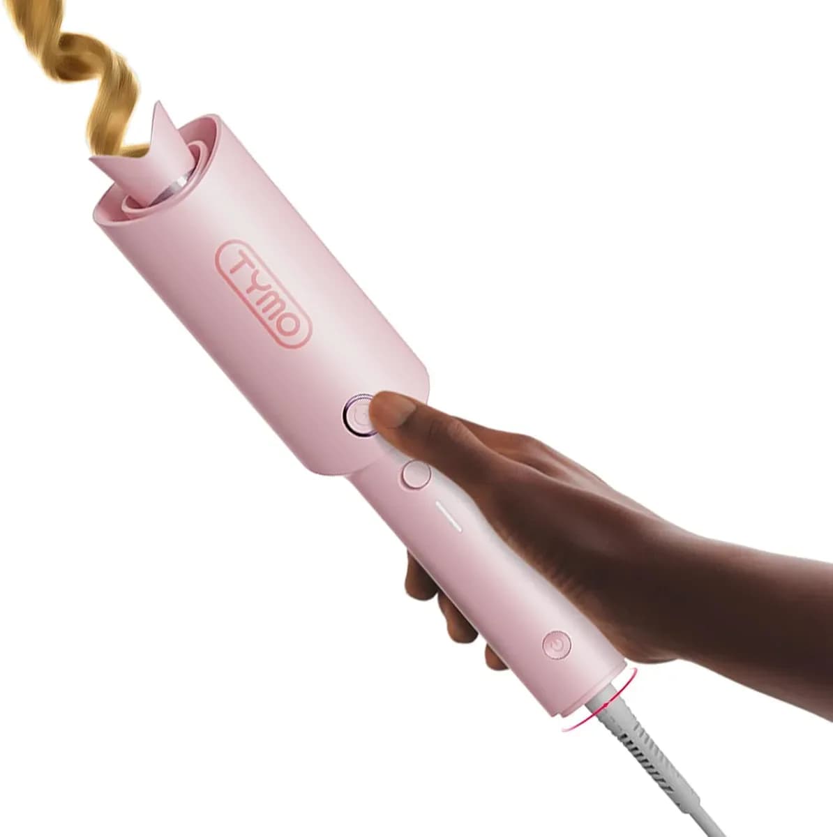 Pink automatic curling iron with rotating barrel