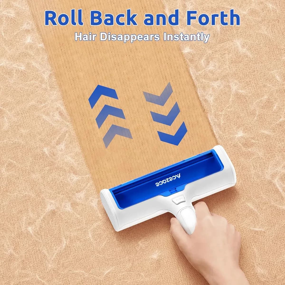 Rolling the pet hair remover roller back and forth on fabric