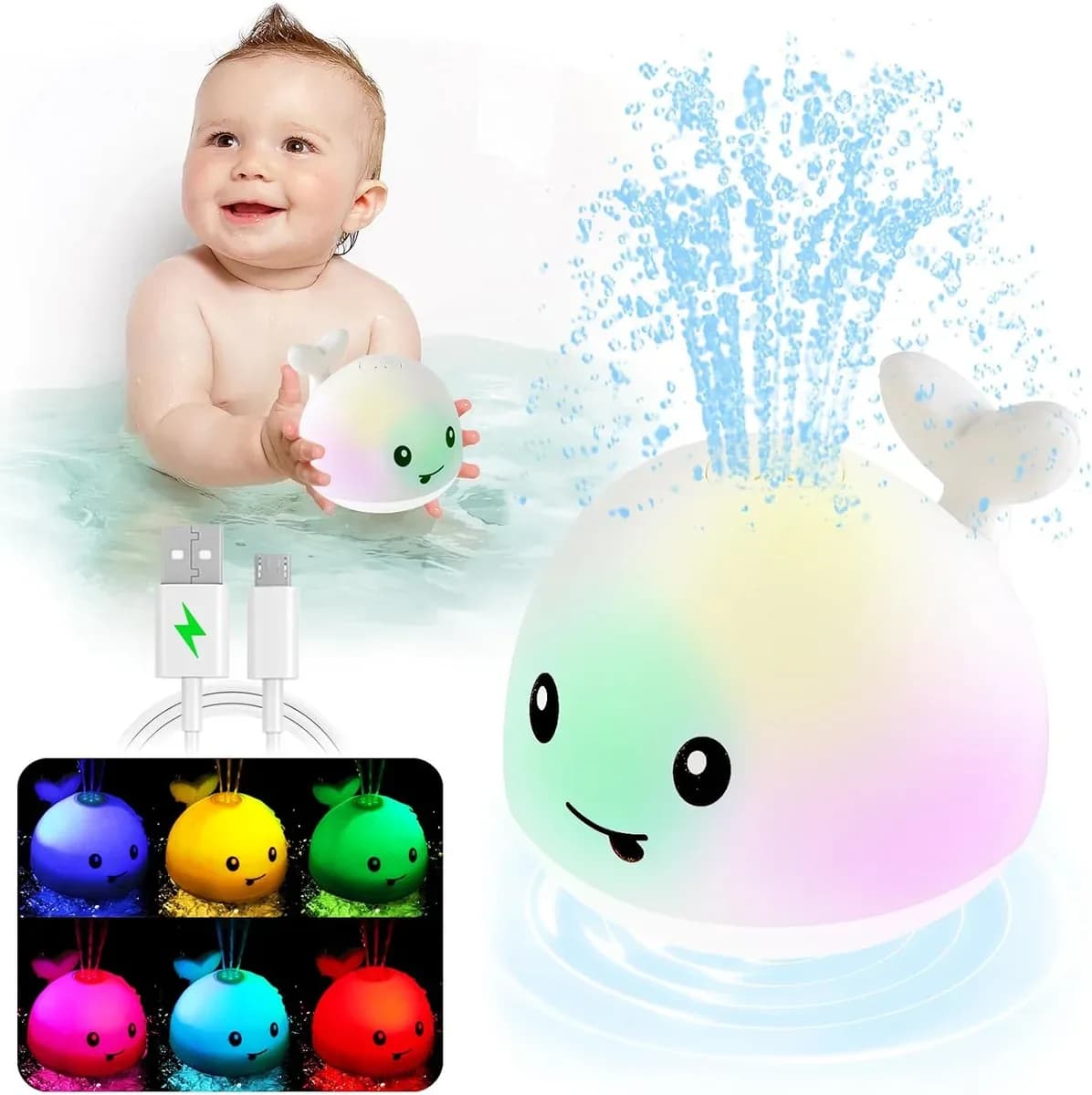 White light-up whale bath toy shown on its own