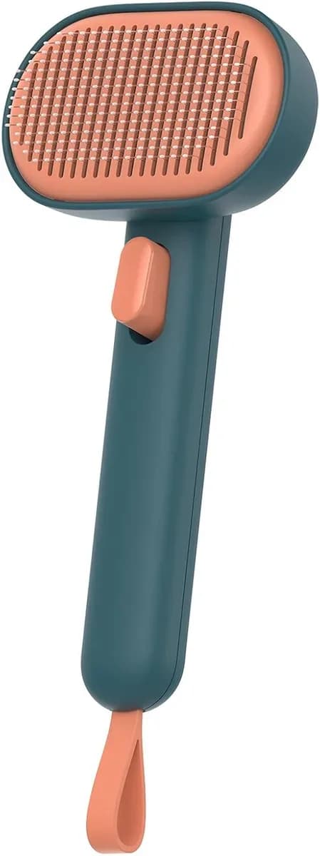 Self-cleaning cat brush in a bright green finish