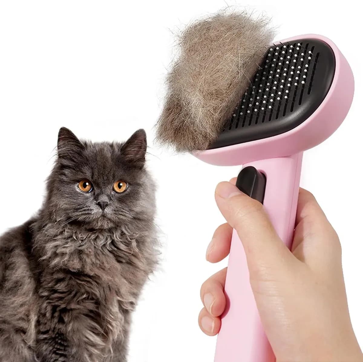 Self-cleaning cat brush in pink, one of seven colors