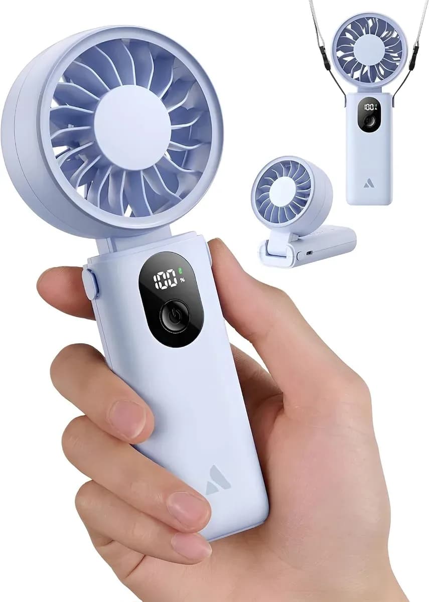 Blue portable handheld fan with brushless motor