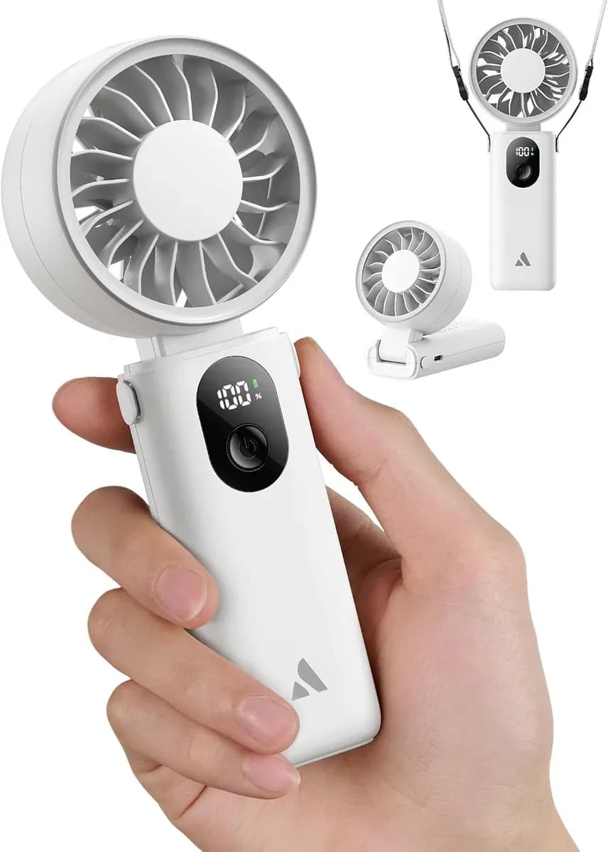 White portable handheld fan for desk, neck and hand use