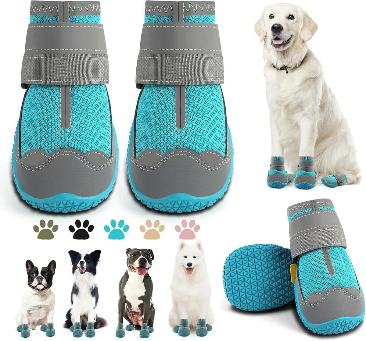 Anti-slip dog boots paw protectors in blue