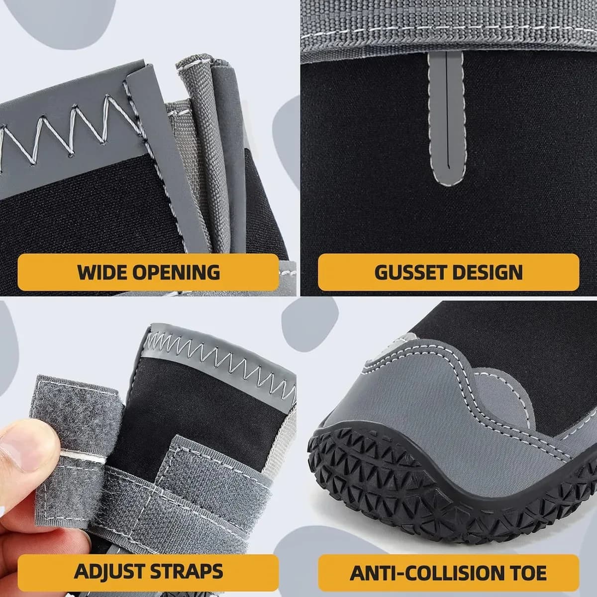 Wide opening and adjustable strap of the anti-slip dog boots
