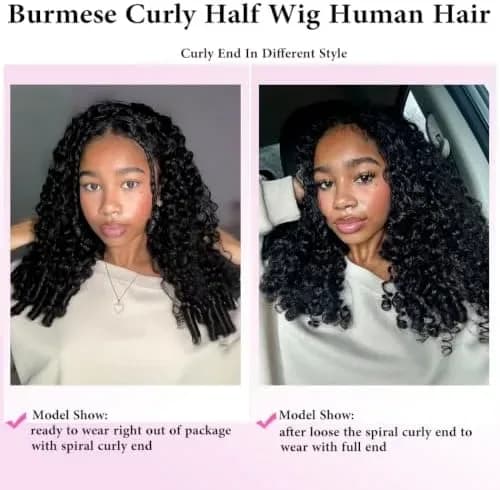 How to put on the curly half wig human hair with drawstring and combs