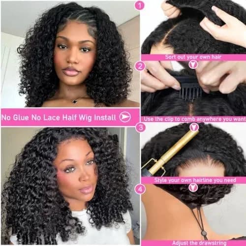 Key features of the glueless curly half wig human hair