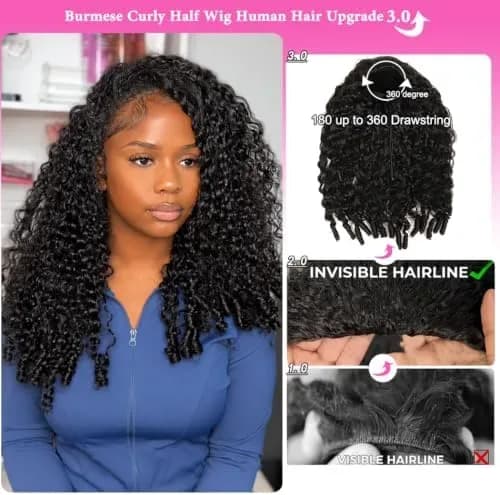 Length and size details of the curly half wig human hair