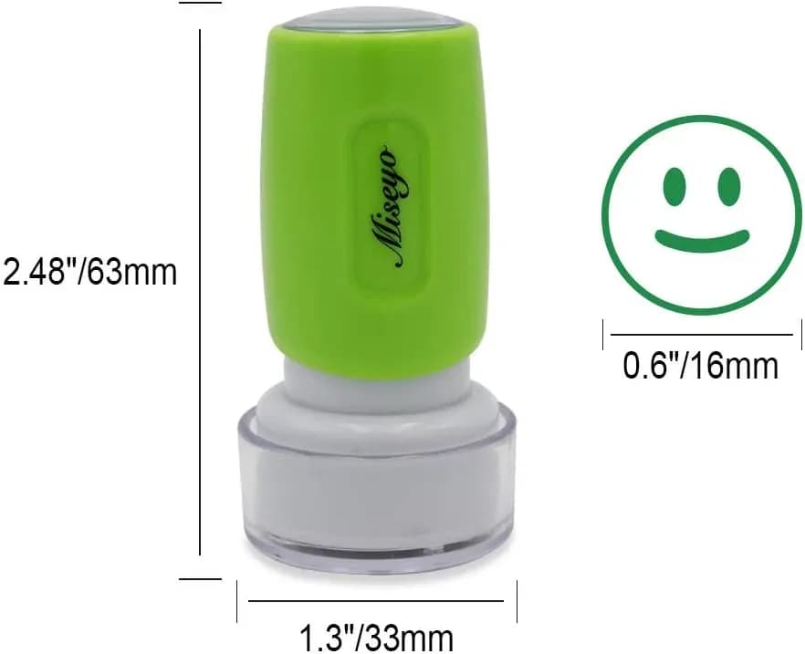 Teacher smiley face stamp size compared in inches