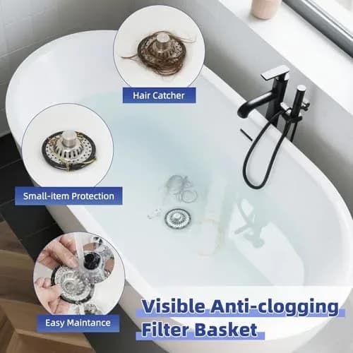 Bathtub drain stopper fitted in a tub and holding bath water
