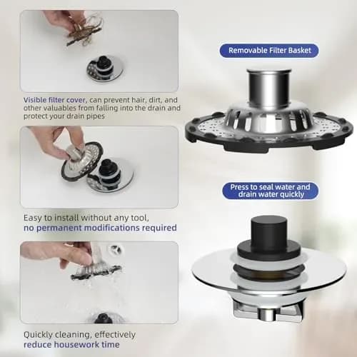 Bathtub drain stopper size chart for 1.53 to 2.4 inch drains