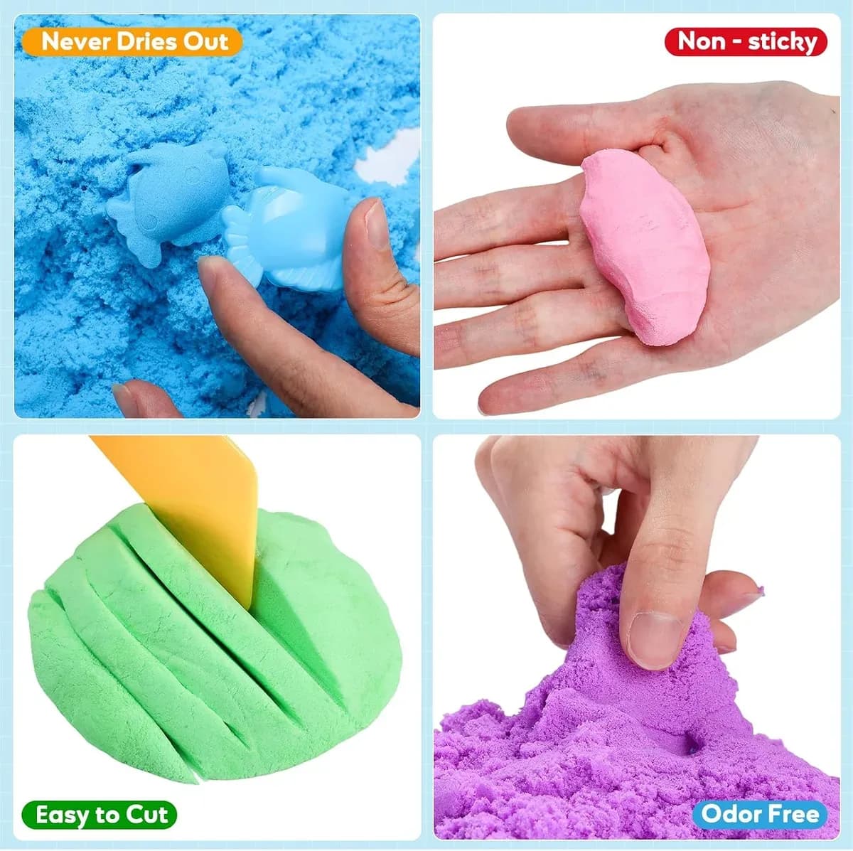 Cutting and molding kinetic play sand with simple tools