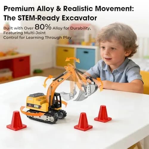 Close-up detail of the mini RC excavator alloy body
