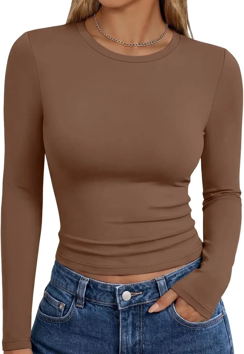 Brown long sleeve fitted t-shirt for everyday layering