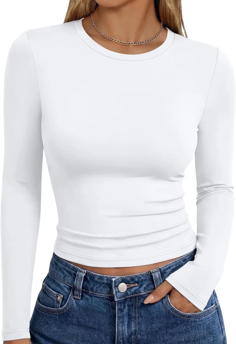 White long sleeve fitted t-shirt in soft stretch fabric