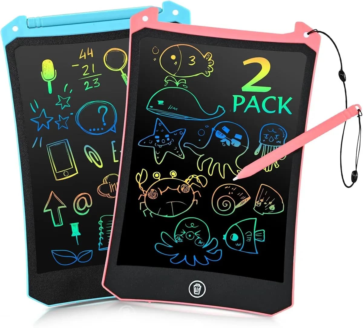 Two colorful LCD writing tablet for kids boards with rainbow drawings