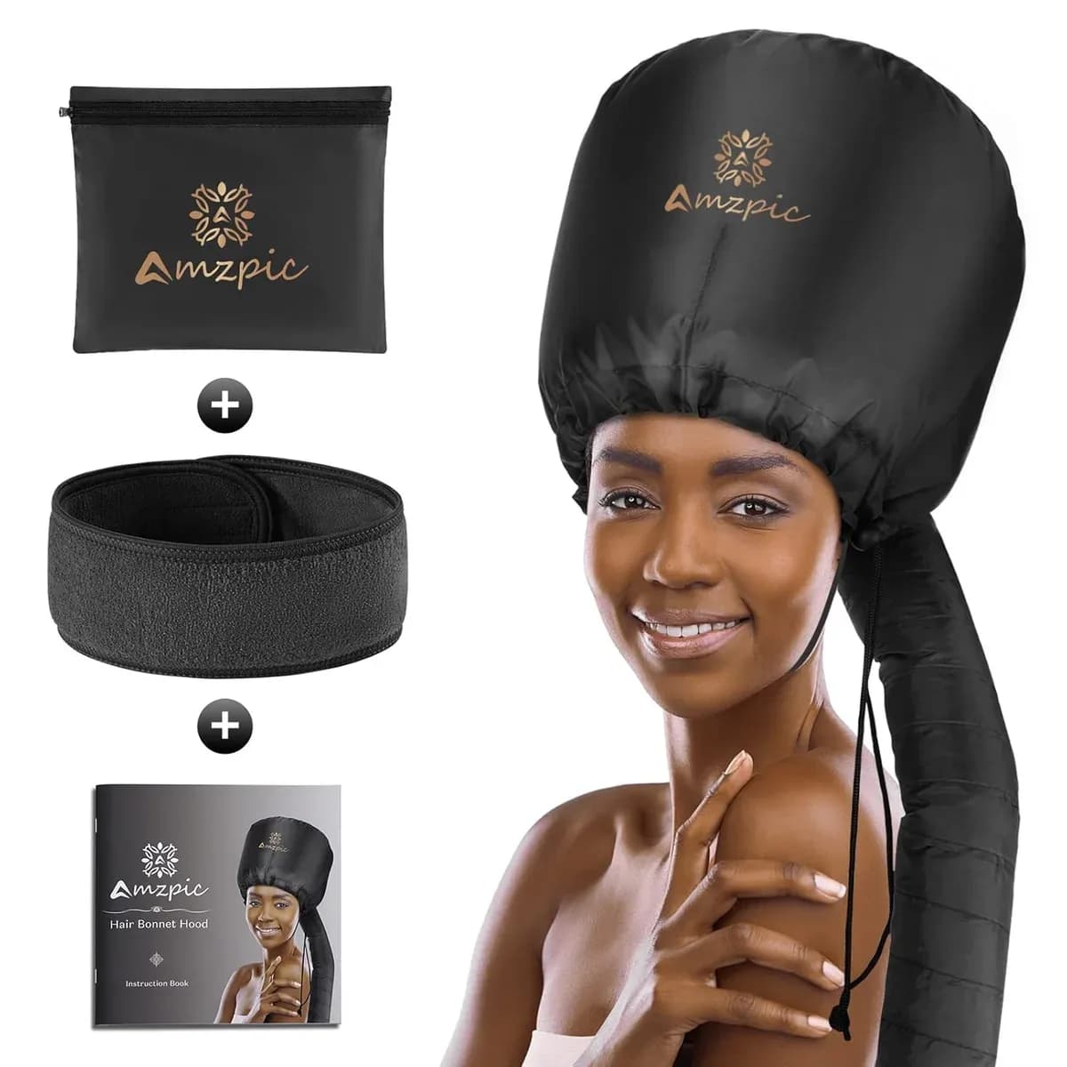 Bonnet hair dryer attachment in black