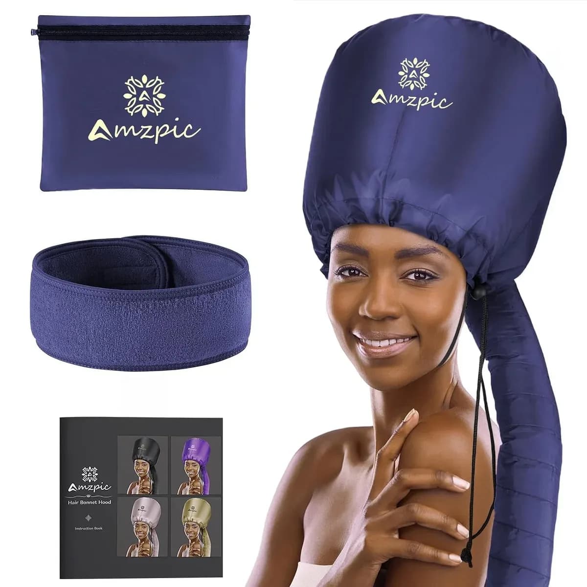 Bonnet hair dryer attachment in blue
