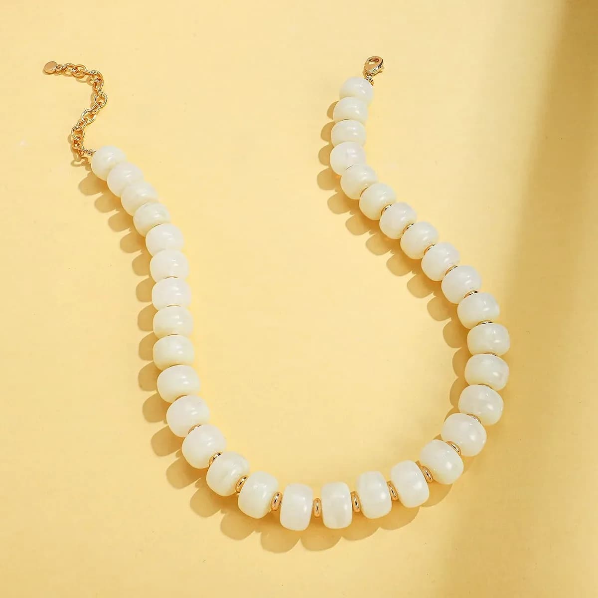 Chunky beaded necklace laid flat to show the full strand
