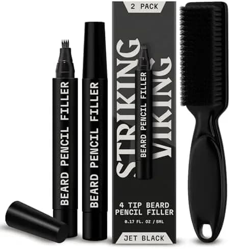 Beard filler pen kit with two jet black pens and brush
