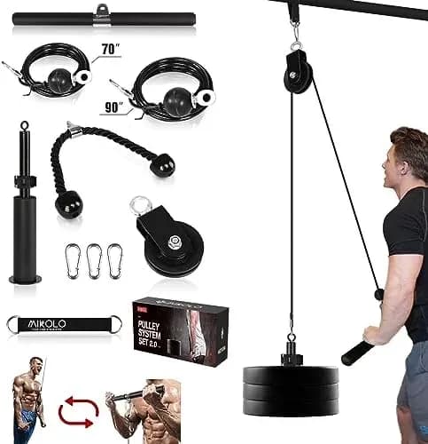 Lat pulley system with straight bar, rope and loading pin