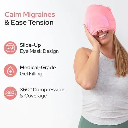 Close-up of the migraine relief cap fabric and gel