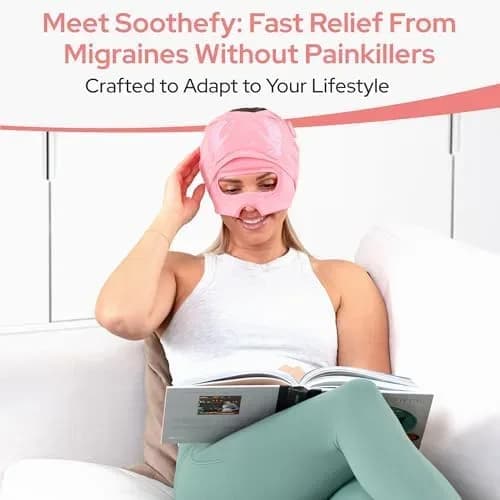 Person resting at home while wearing the migraine relief cap