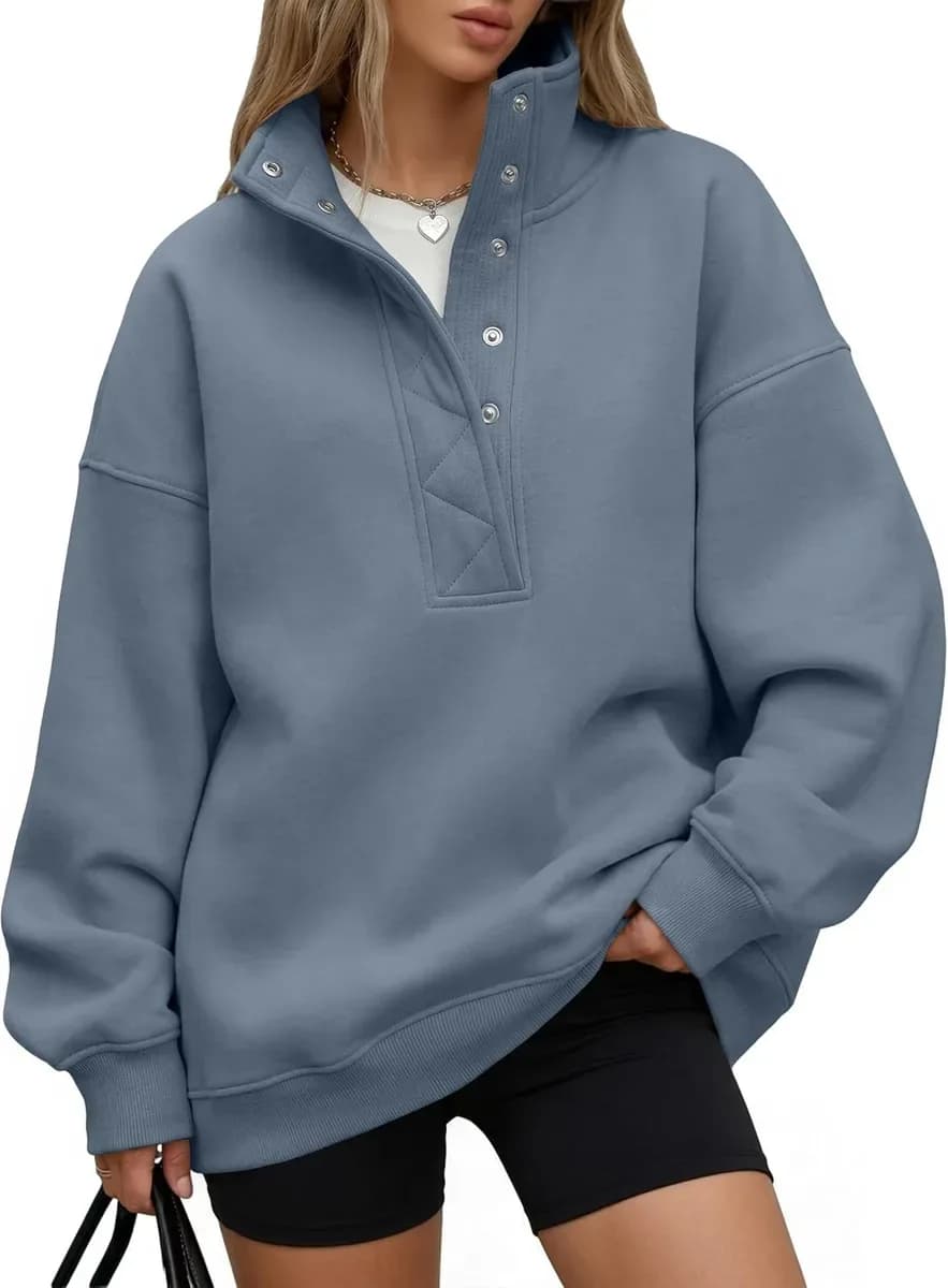 Grey blue oversized henley sweatshirt in a relaxed fit