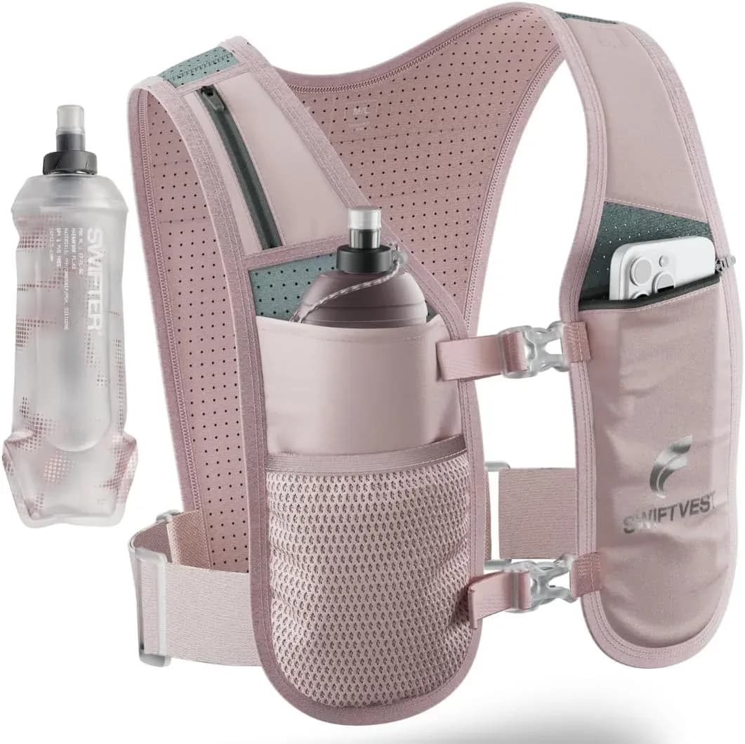Pink running hydration vest with reflective details