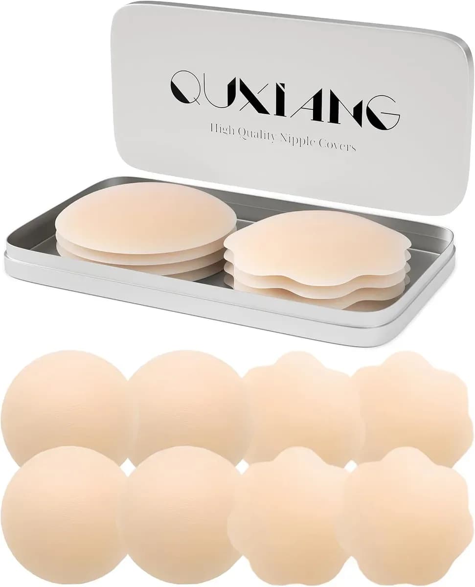 Nude silicone nipple covers, reusable adhesive set of 4 pairs