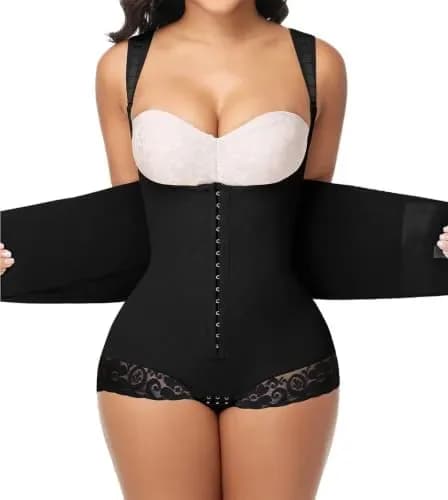 Faja colombiana body shaper with detachable waist trainer, front view