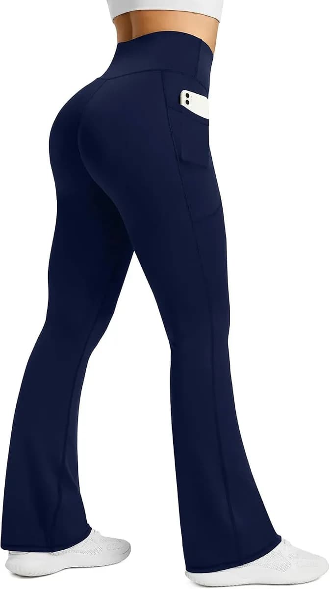 Navy blue flare yoga pants with pockets