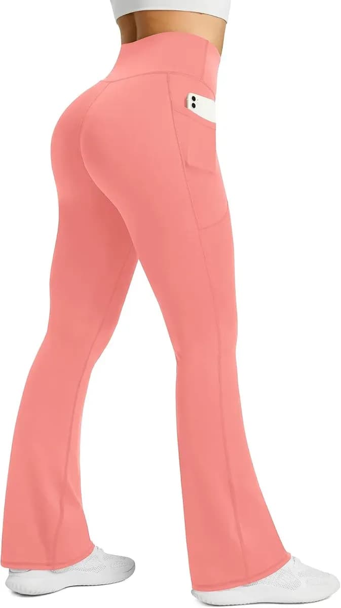 Pink flare yoga pants in soft stretch fabric