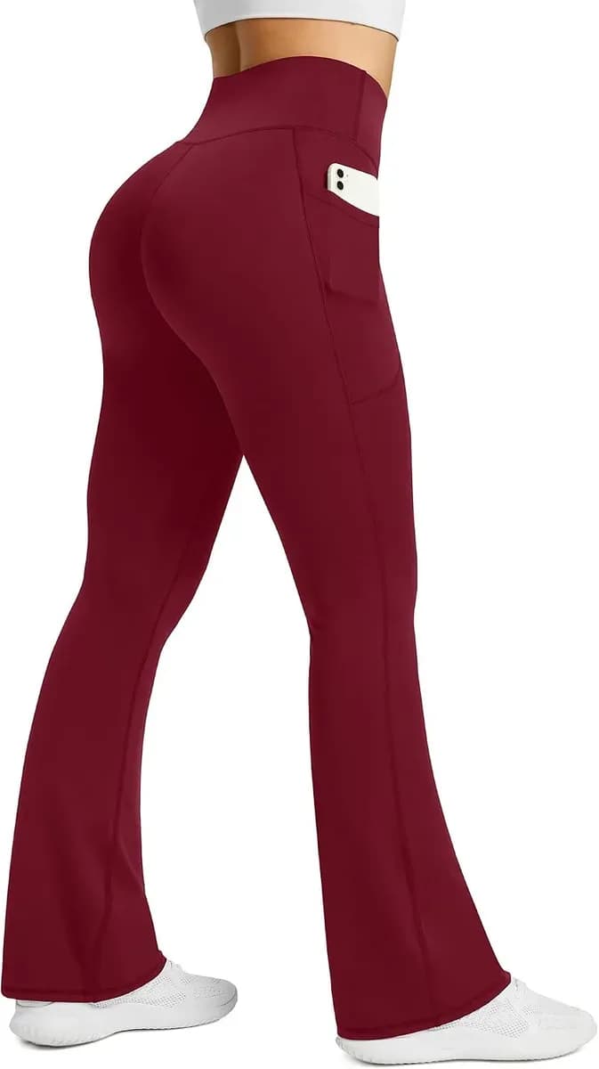Wine red flare yoga pants with a bootcut leg