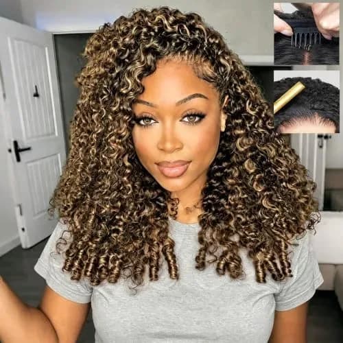18 inch ombre curly half wig in brown and honey blonde