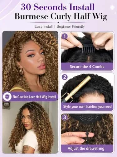 Length and size details for the ombre curly half wig