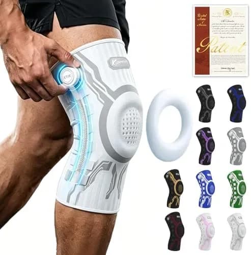 Adjustable knee brace with dial, gel pad and side stabilizers