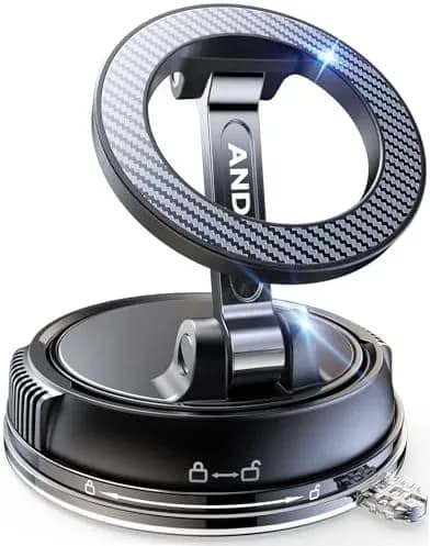 Magnetic car phone mount with folding arm and suction base