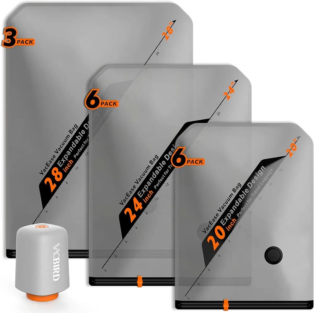 Vacuum bags with electric pump, 15 combo set in three sizes