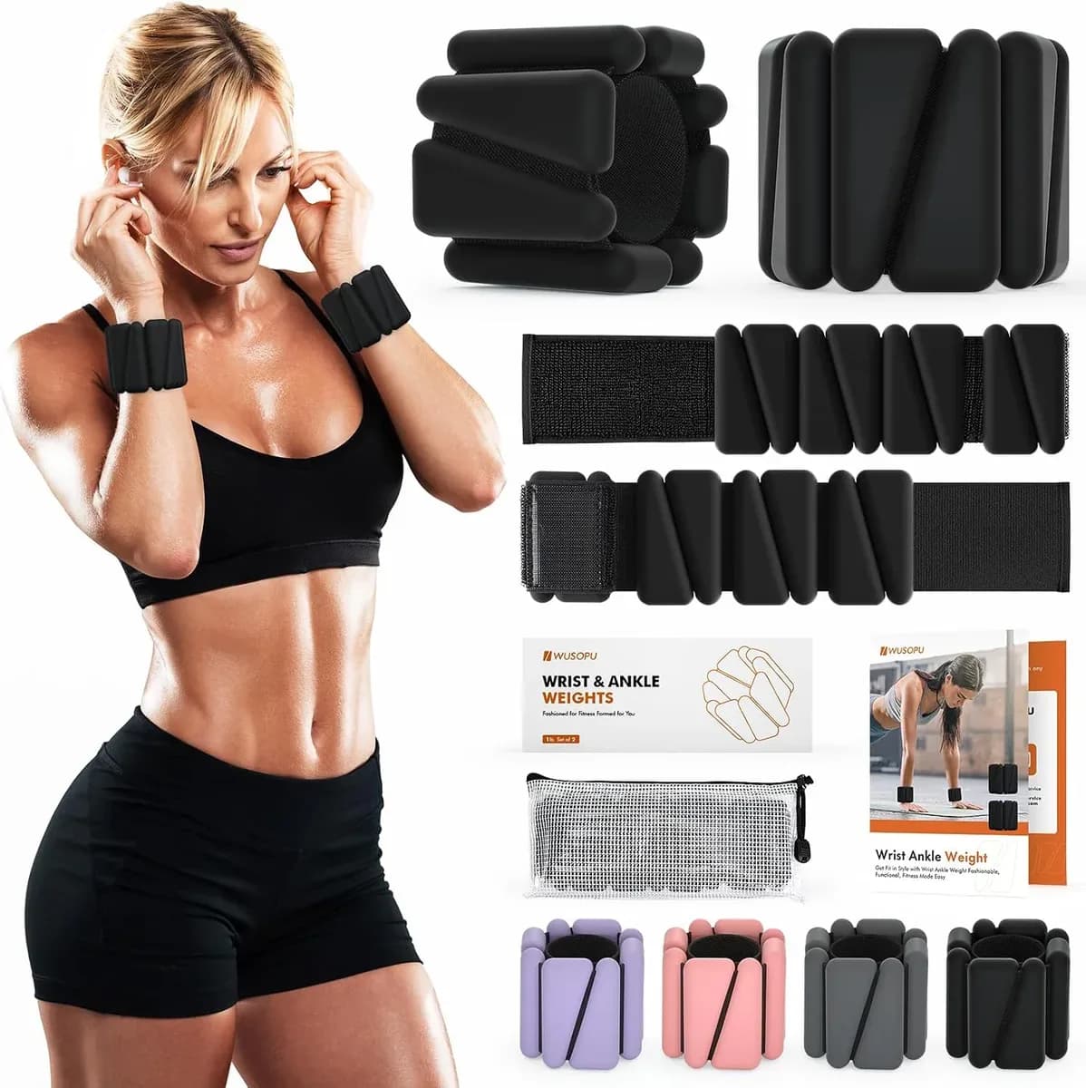 Black wrist and ankle weights in soft silicone, one pair